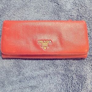 Prada Pink Saffiano Double Snap Continental Wallet